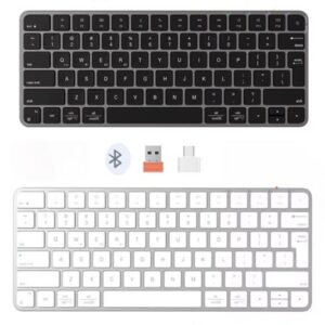 Teclado Inalámbrico K210 – Bluetooth + USB 2.4G (Blanco y Negro)